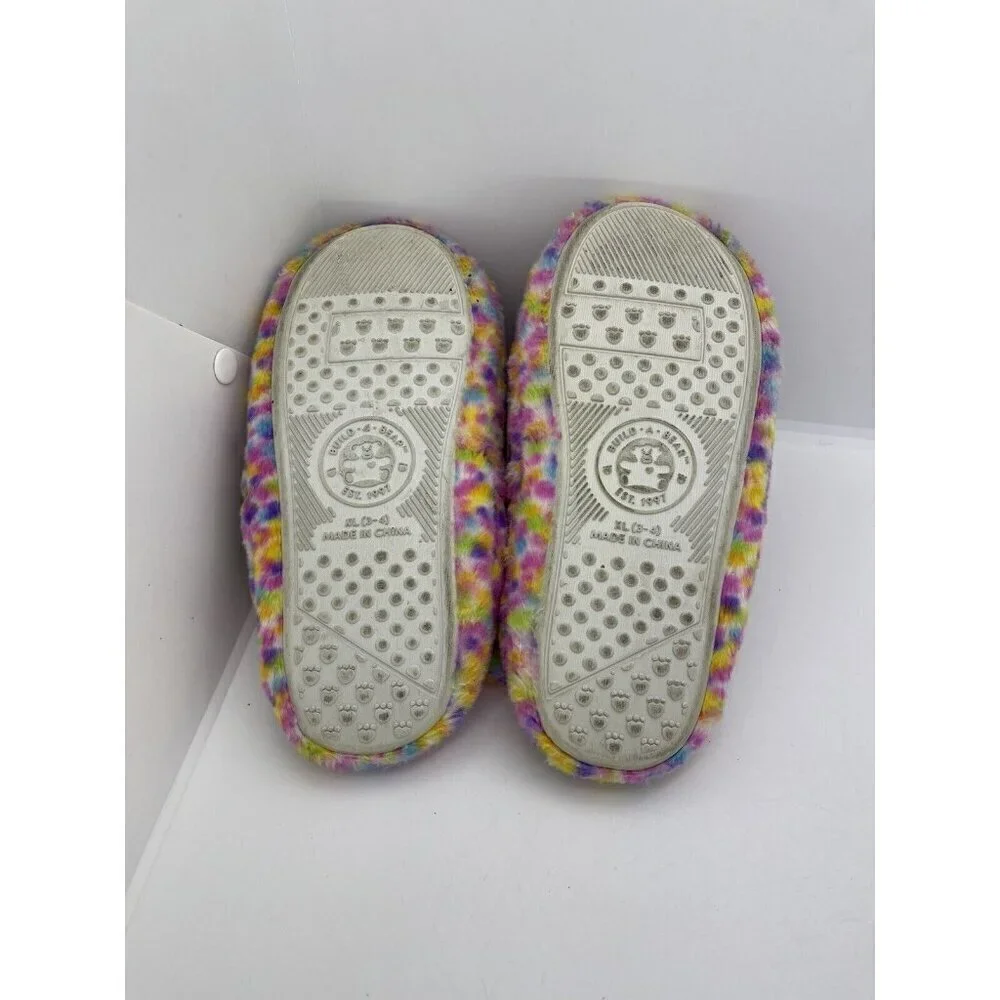 BABW Multi Color Slippers Build A Bear Confetti Plush 3D Head Leopard Cat Sz XL
